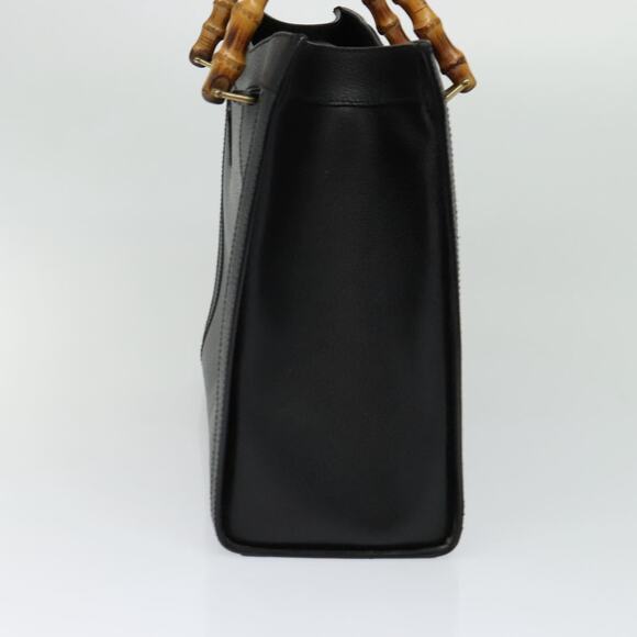 GUCCI Bamboo Hand Bag Leather Black Gold 002 002 - Picture 5 of 12
